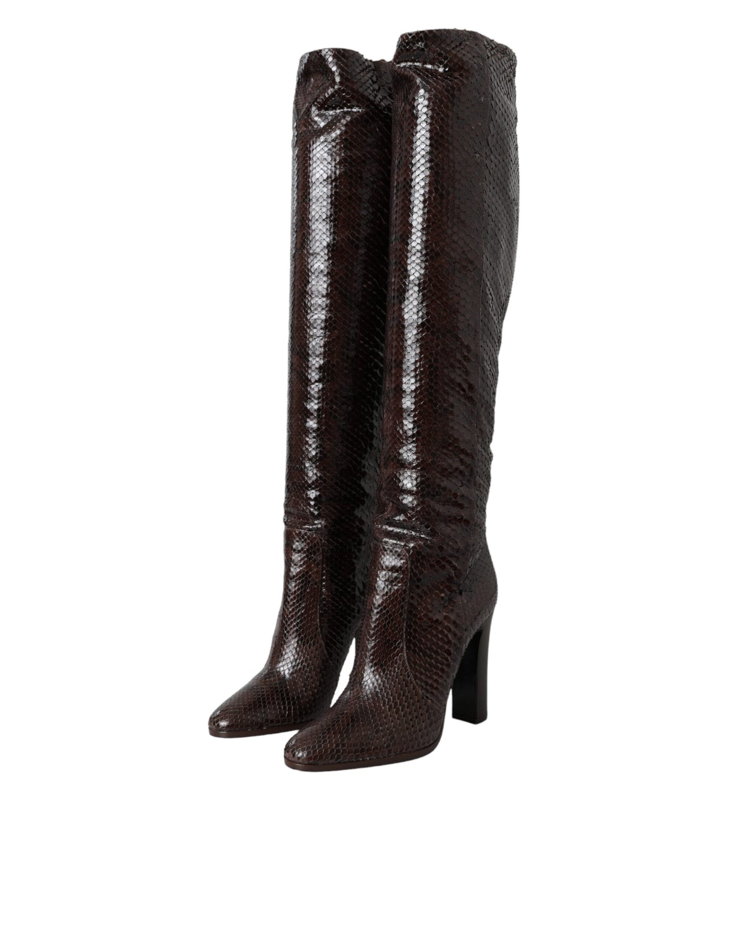 Dolce & Gabbana Braun Exotische Leder Heels Hohe Stiefel Schuhe