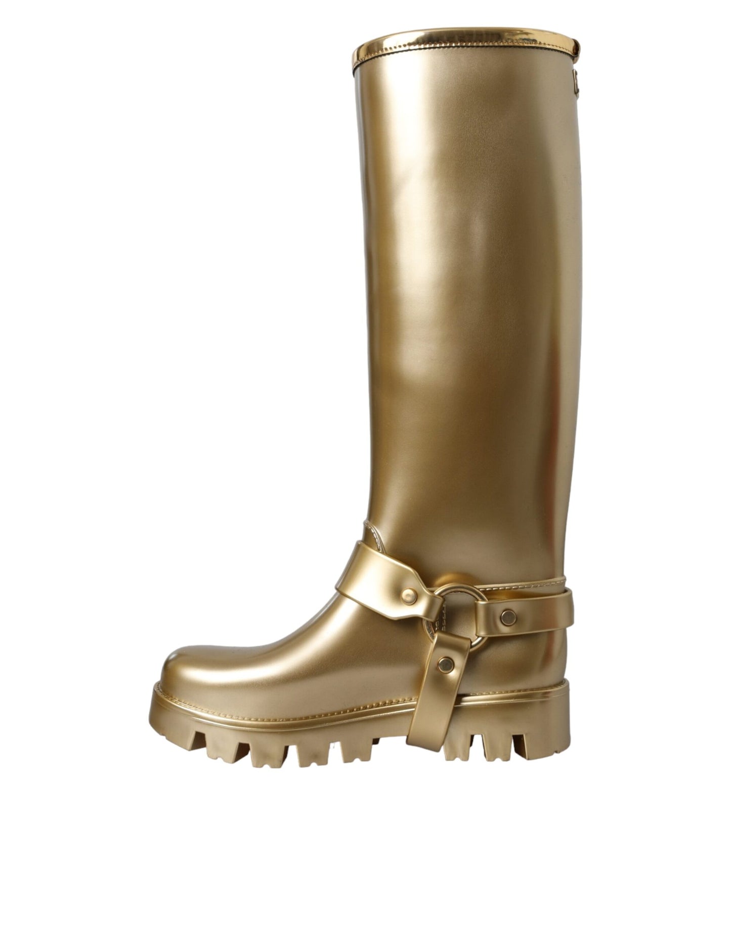 Dolce & Gabbana Metallic Gold Gummi PVC Regenstiefel Schuhe