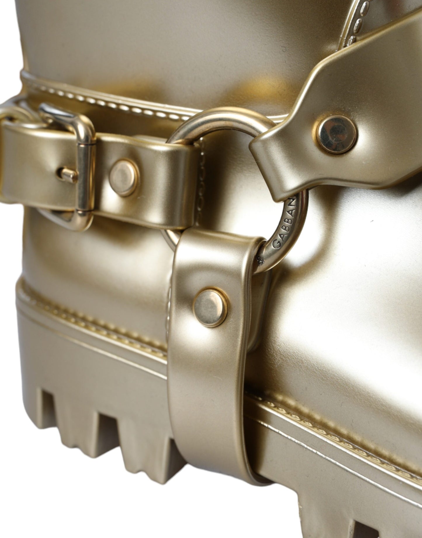 Dolce & Gabbana Metallic Gold Gummi PVC Regenstiefel Schuhe
