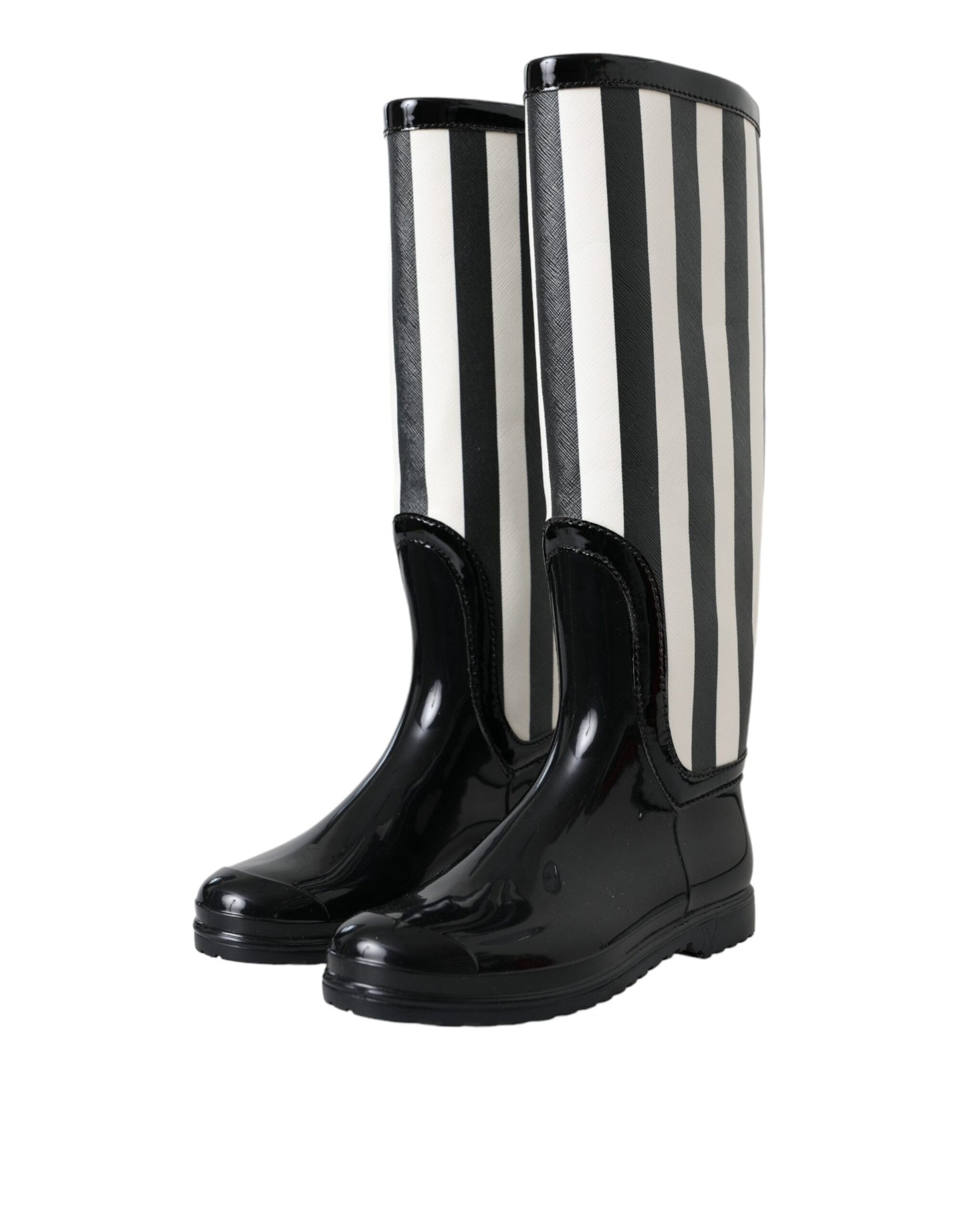 Dolce & Gabbana – Kniehohe, flache Stiefel aus schwarzem Gummi