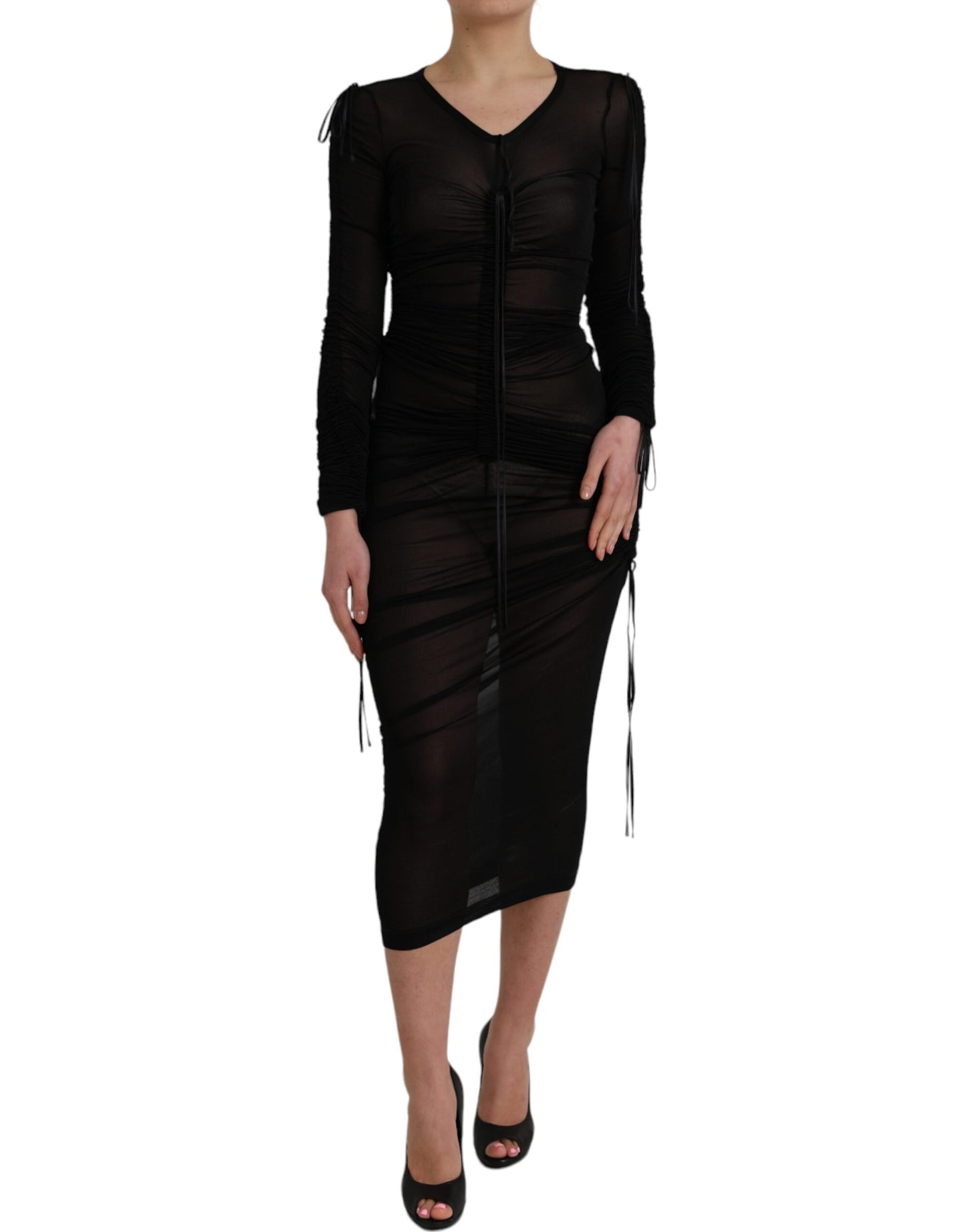 Dolce & Gabbana – Schwarzes, transparentes, figurbetontes Etui-Midikleid