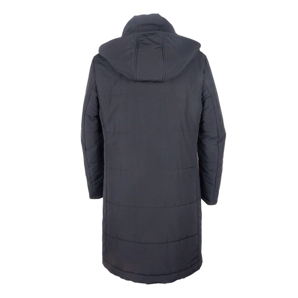 Schwarzer Wollregenmantel für Herren, Made in Italy