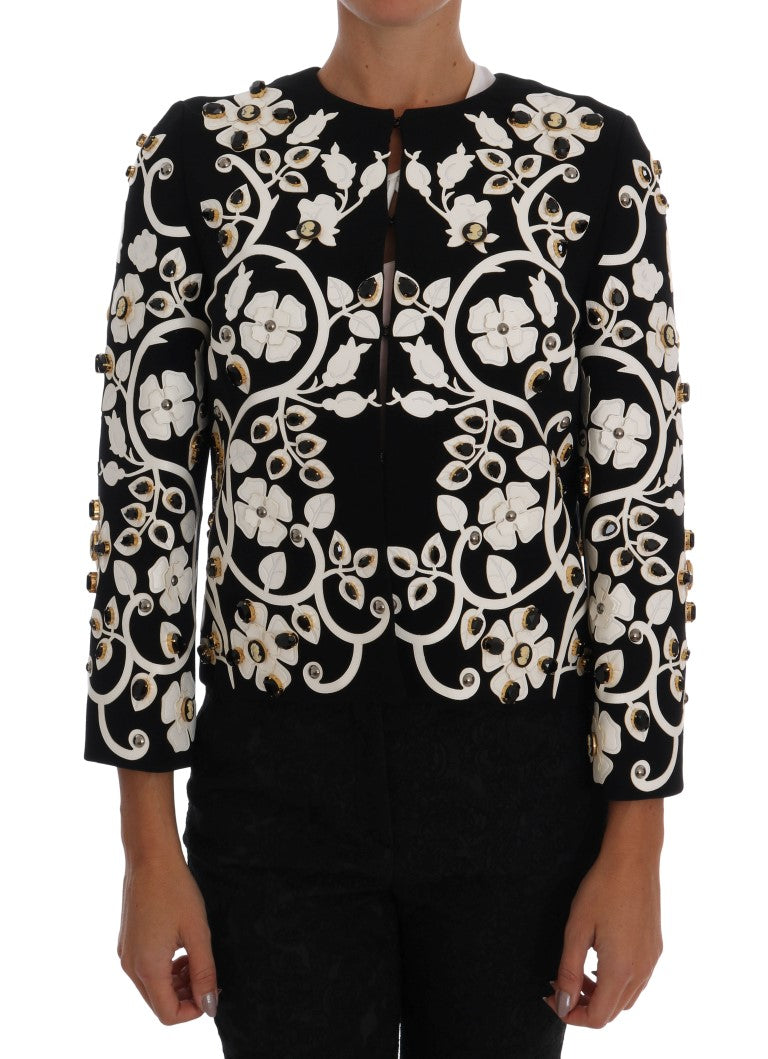 Dolce & Gabbana Schwarze Jacke mit Barock-Blumen und Kristallen