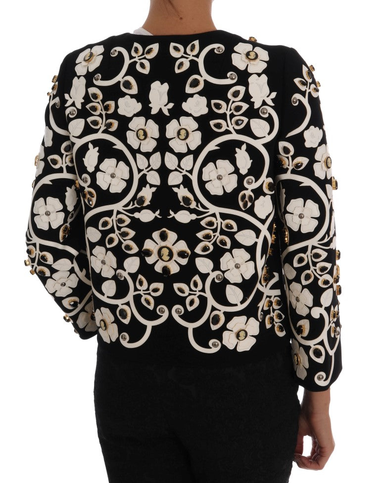 Dolce & Gabbana Schwarze Jacke mit Barock-Blumen und Kristallen