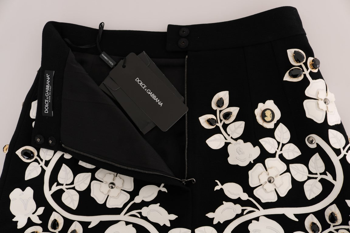 Dolce & Gabbana – Schwarzer Bleistiftrock mit Kristallblumenmuster