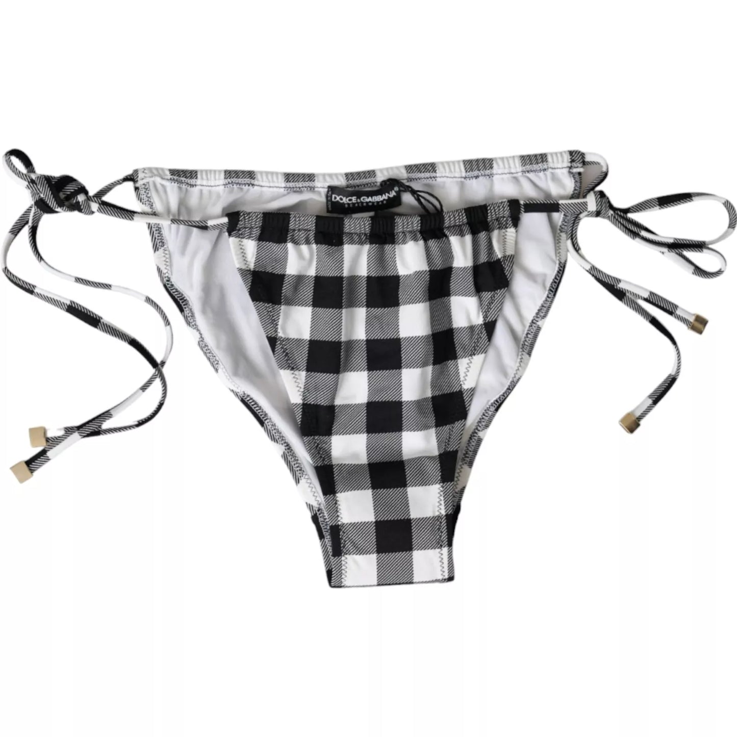 Dolce & Gabbana Schwarz Weiß Karierte Bademode Beachwear Unterteil Bikini
