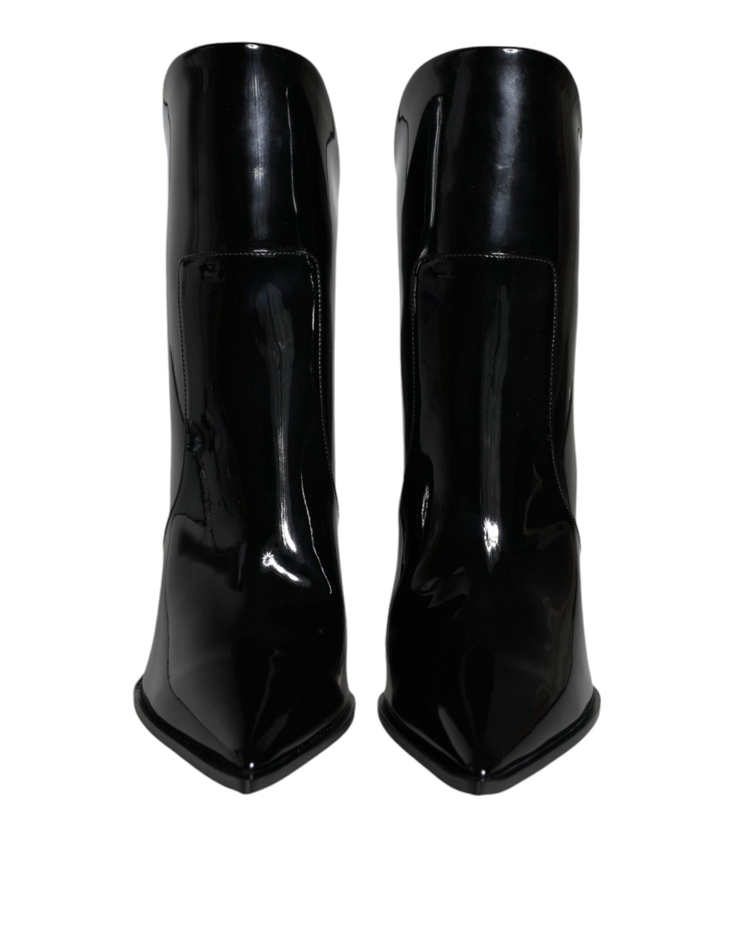 Dolce & Gabbana – Spitze Stiefeletten aus schwarzem Lackleder
