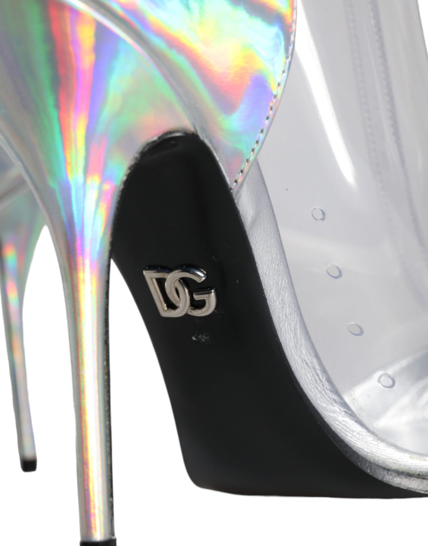 Dolce & Gabbana – Kurze Stiefel aus schillerndem PVC in Silber mit spitzer Spitze