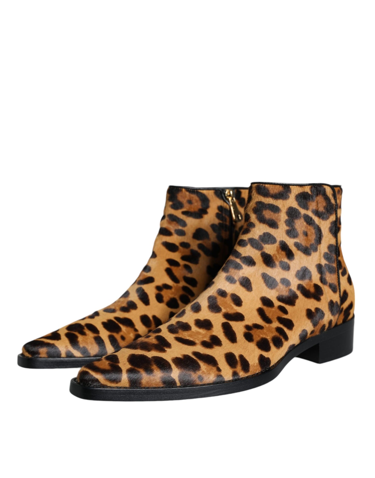 Dolce & Gabbana Braune Stiefeletten aus Kalbsfell mit Leopardenmuster