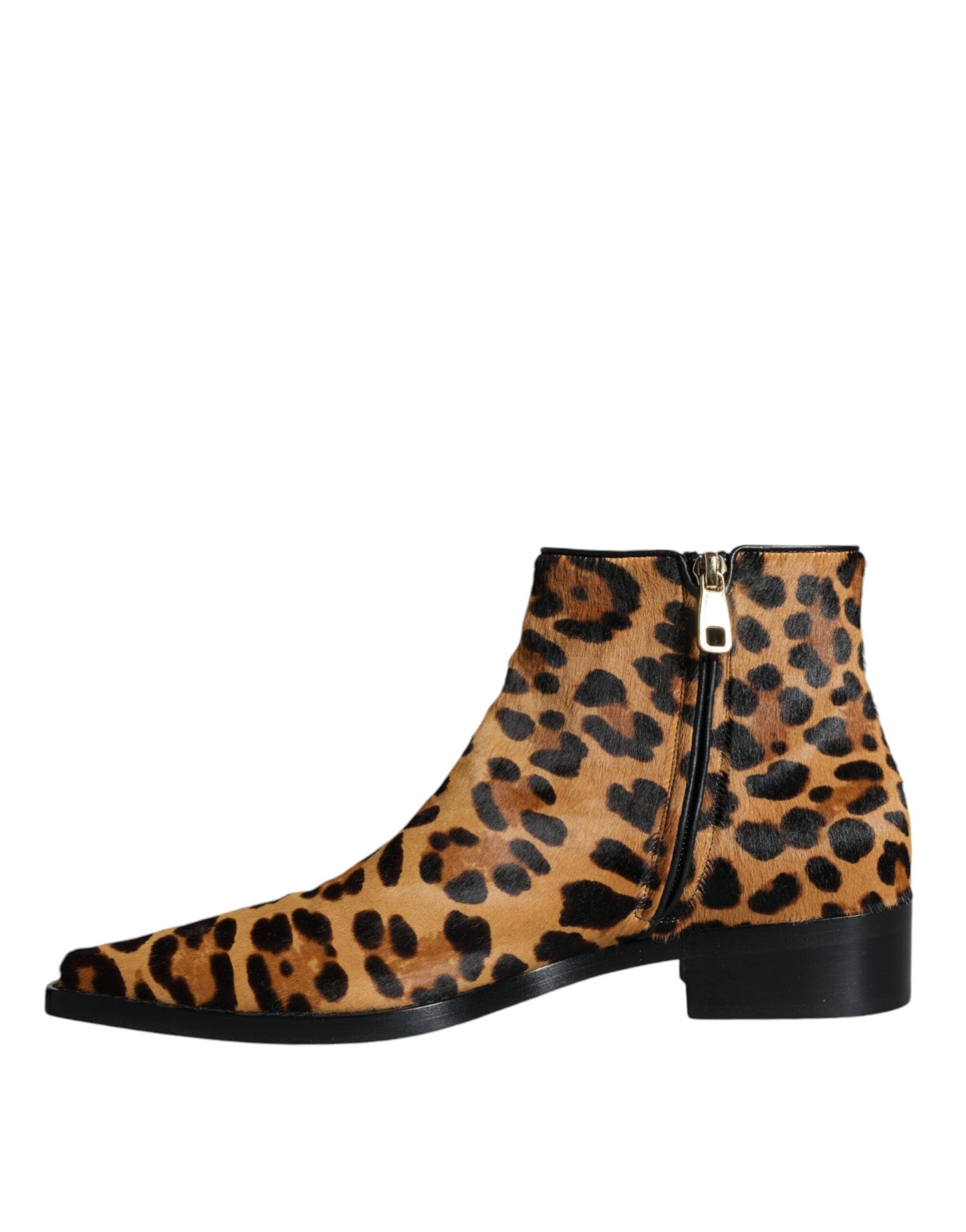 Dolce & Gabbana Braune Stiefeletten aus Kalbsfell mit Leopardenmuster