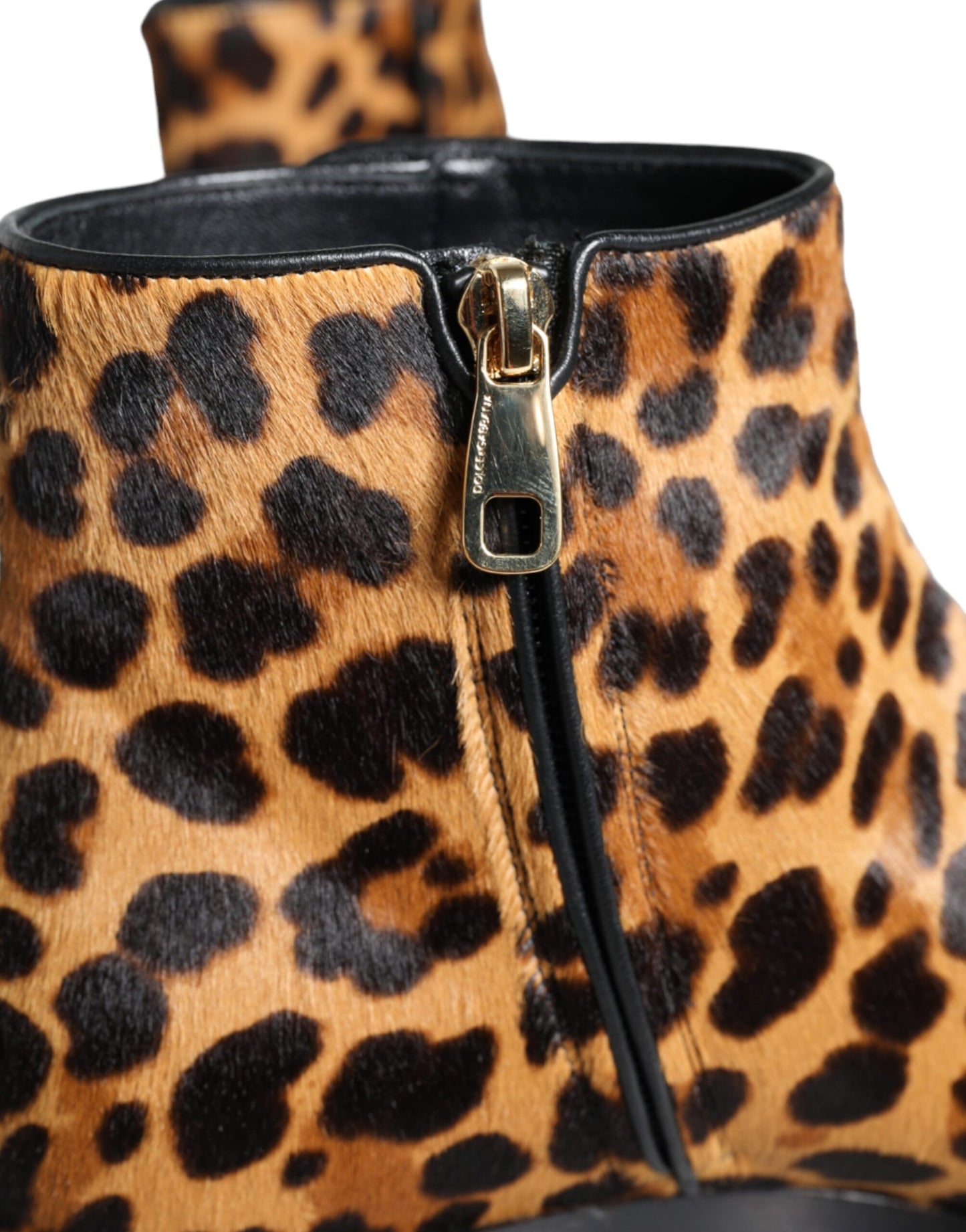 Dolce & Gabbana Braune Stiefeletten aus Kalbsfell mit Leopardenmuster