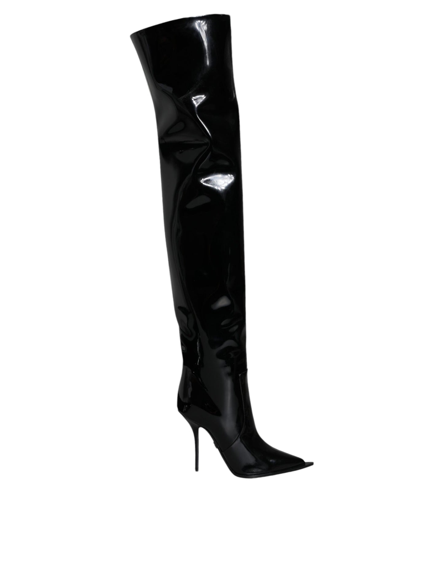 Dolce & Gabbana Schwarze kniehohe Stiefel aus Lackleder