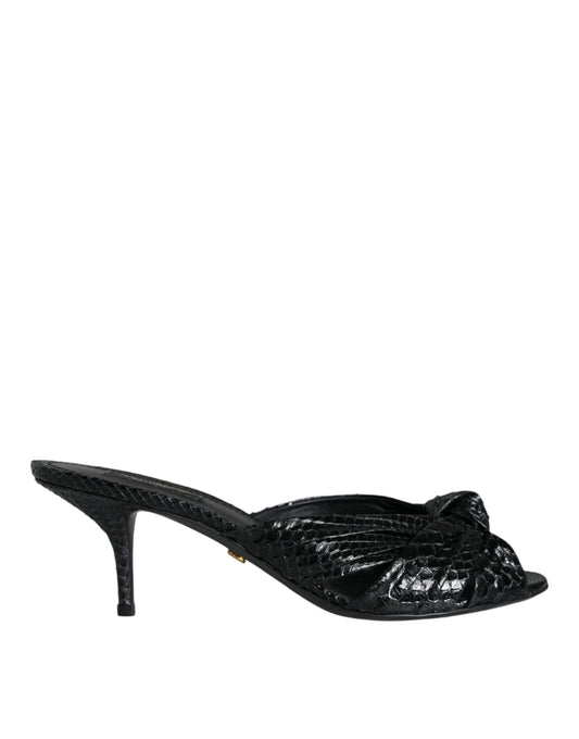 Dolce & Gabbana Schwarze Leder Heels Slides Sandalen Schuhe
