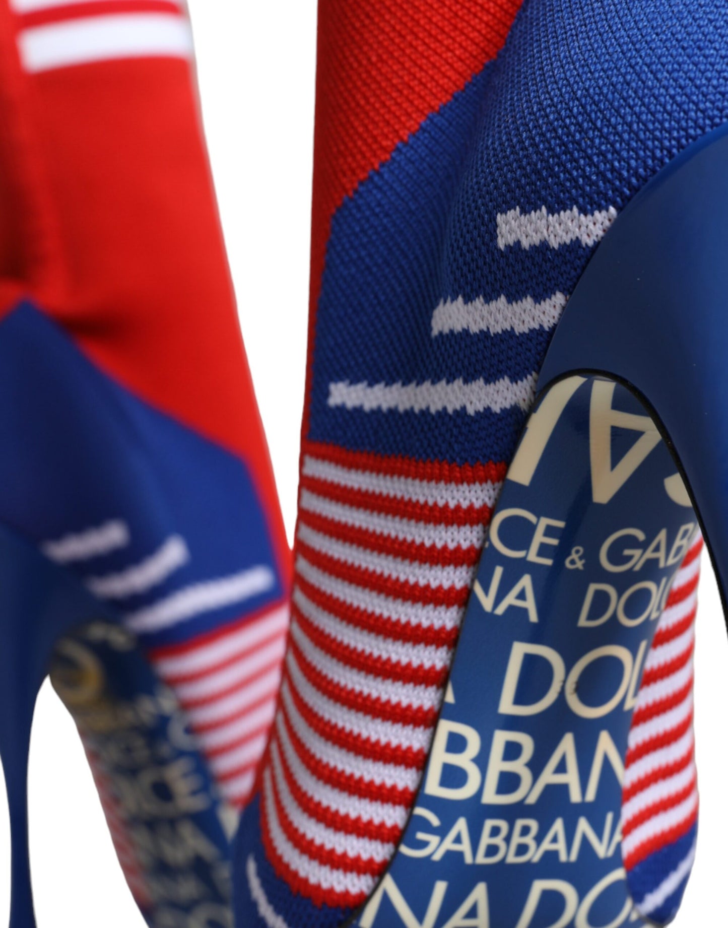 Dolce & Gabbana – Rot-blaue Stretch-Stiefeletten im Sockenstil mit Logo