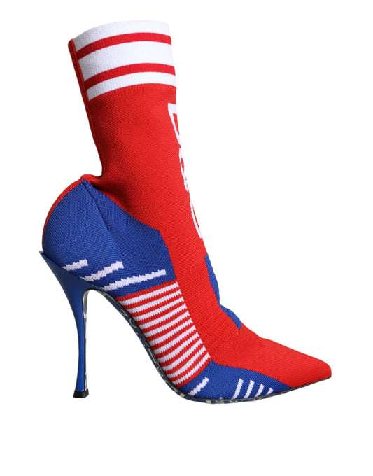Dolce & Gabbana – Rot-blaue Stretch-Stiefeletten im Sockenstil mit Logo