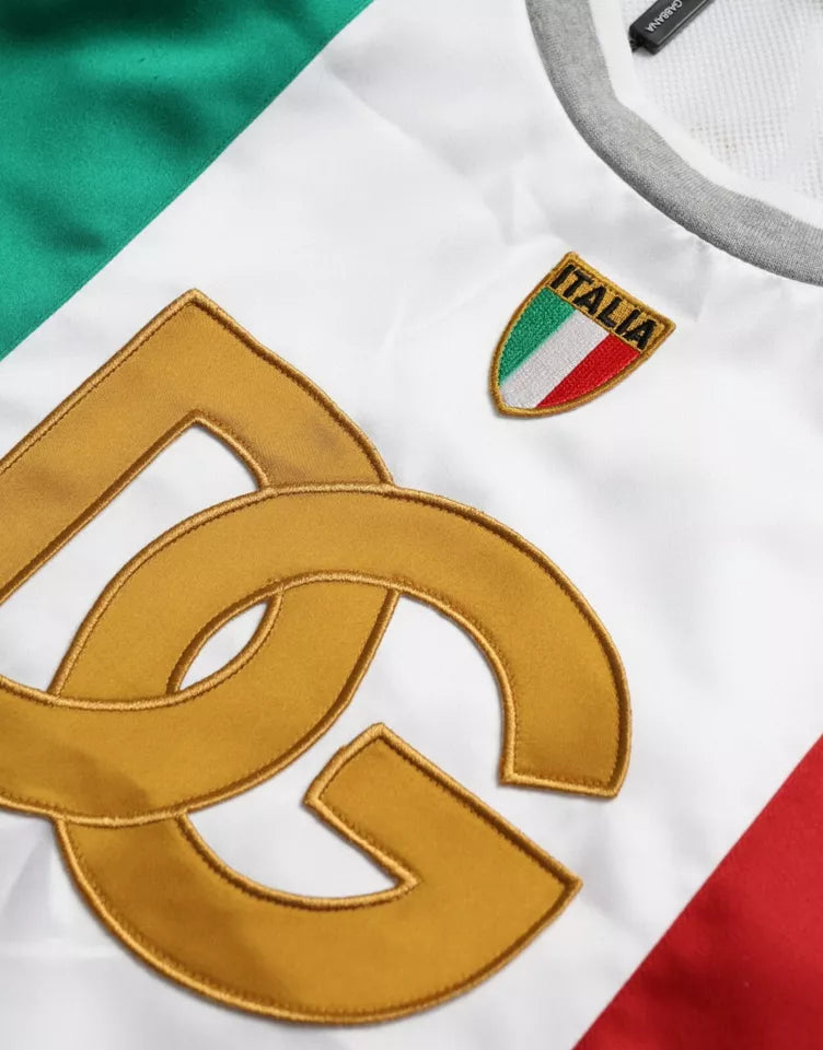 Dolce & Gabbana Weiß-Grünes ärmelloses Top mit italienischer Flagge und Basketball-T-Shirt