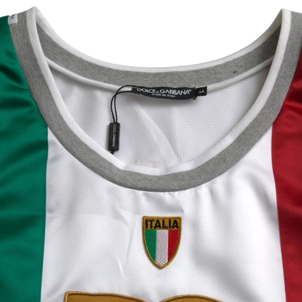 Dolce & Gabbana Weiß-Grünes ärmelloses Top mit italienischer Flagge und Basketball-T-Shirt