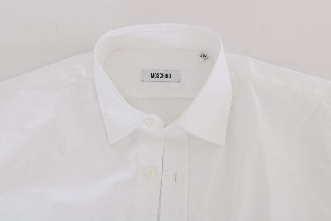 Moschino Slim Fit Hemd aus Baumwollstretch in Weiß