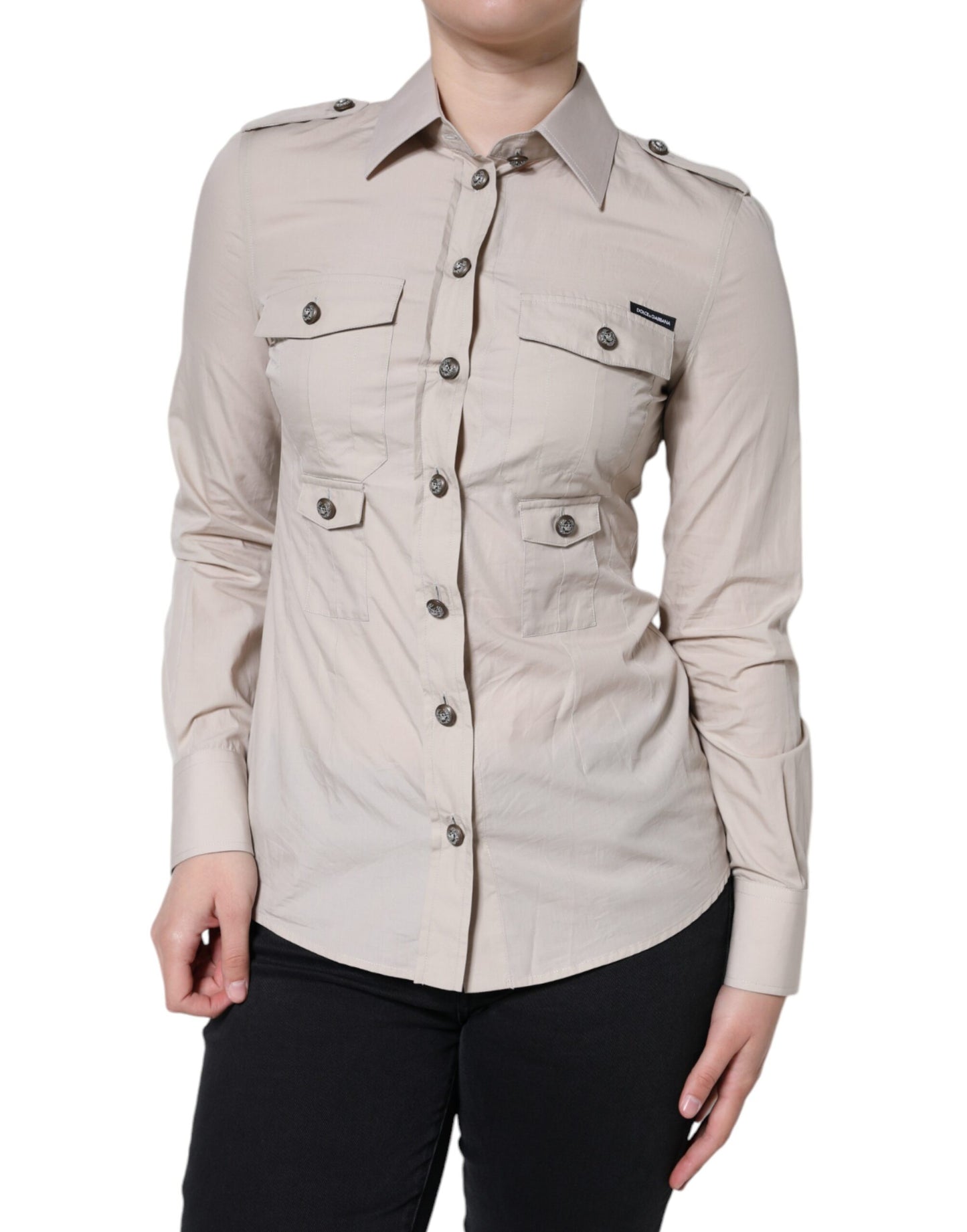 Dolce & Gabbana – Beiges Hemd mit Button-Down-Kragen aus Baumwolle