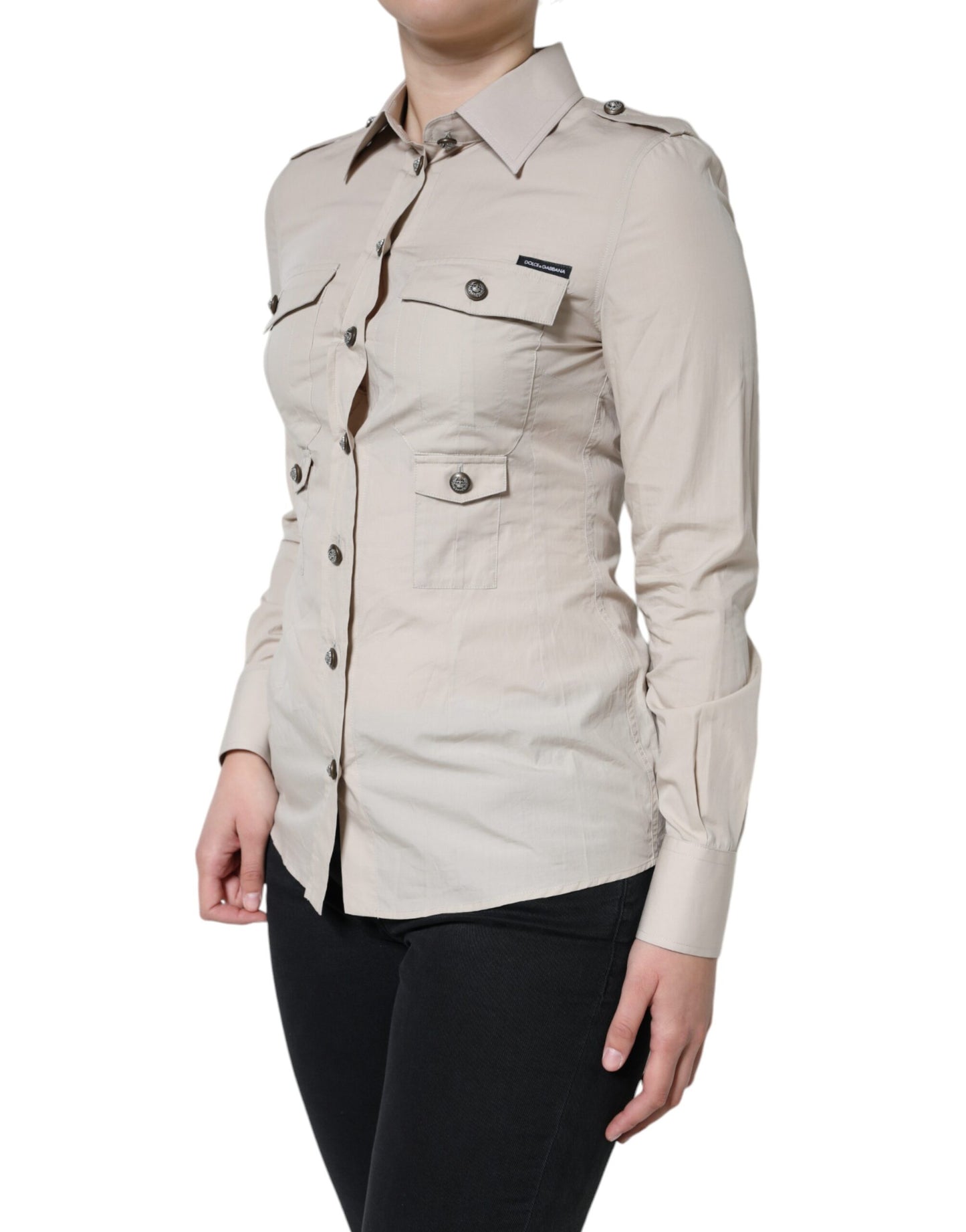 Dolce & Gabbana – Beiges Hemd mit Button-Down-Kragen aus Baumwolle
