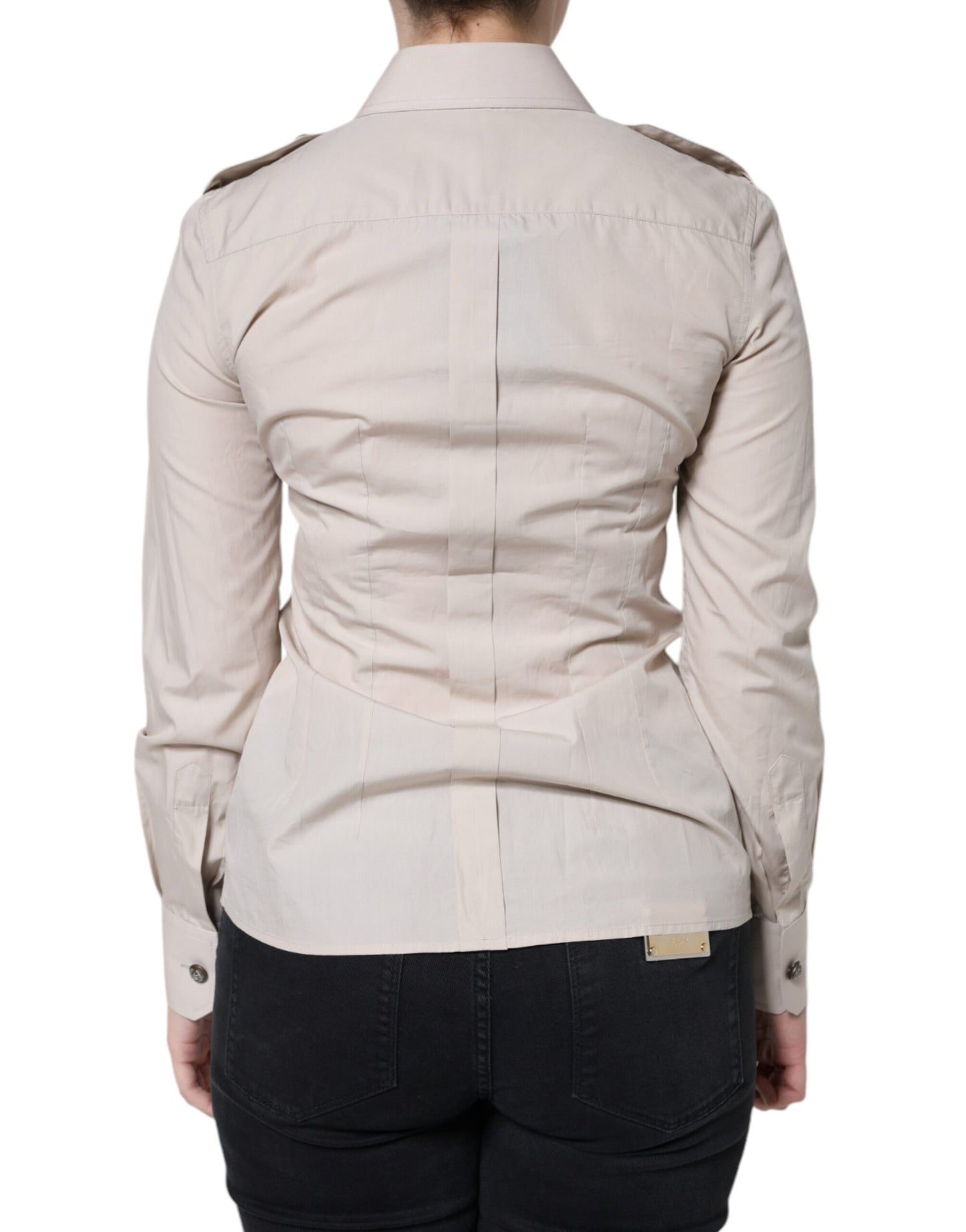 Dolce & Gabbana – Beiges Hemd mit Button-Down-Kragen aus Baumwolle