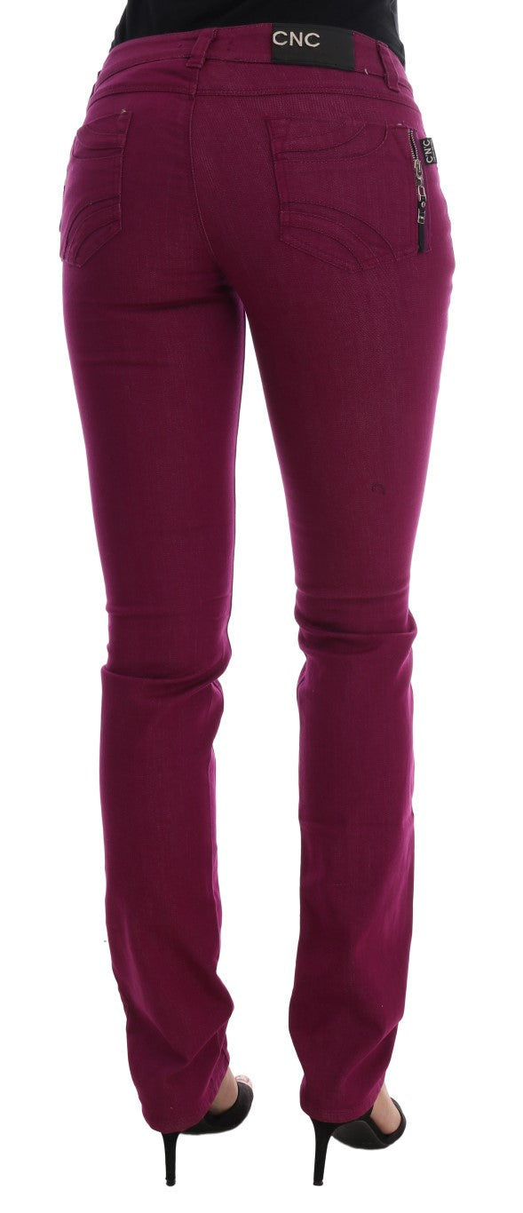 Costume National – Schmale Stretch-Jeans aus Baumwolle in Lila