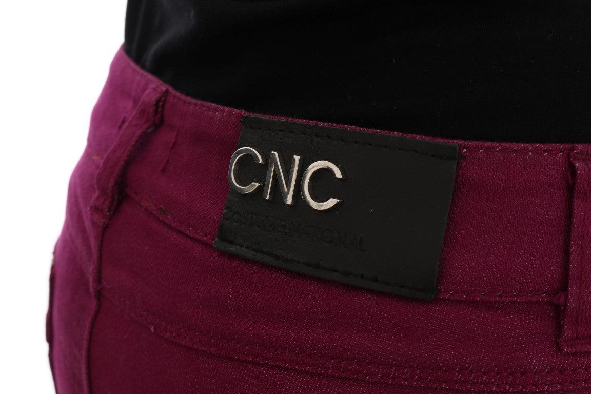 Costume National – Schmale Stretch-Jeans aus Baumwolle in Lila