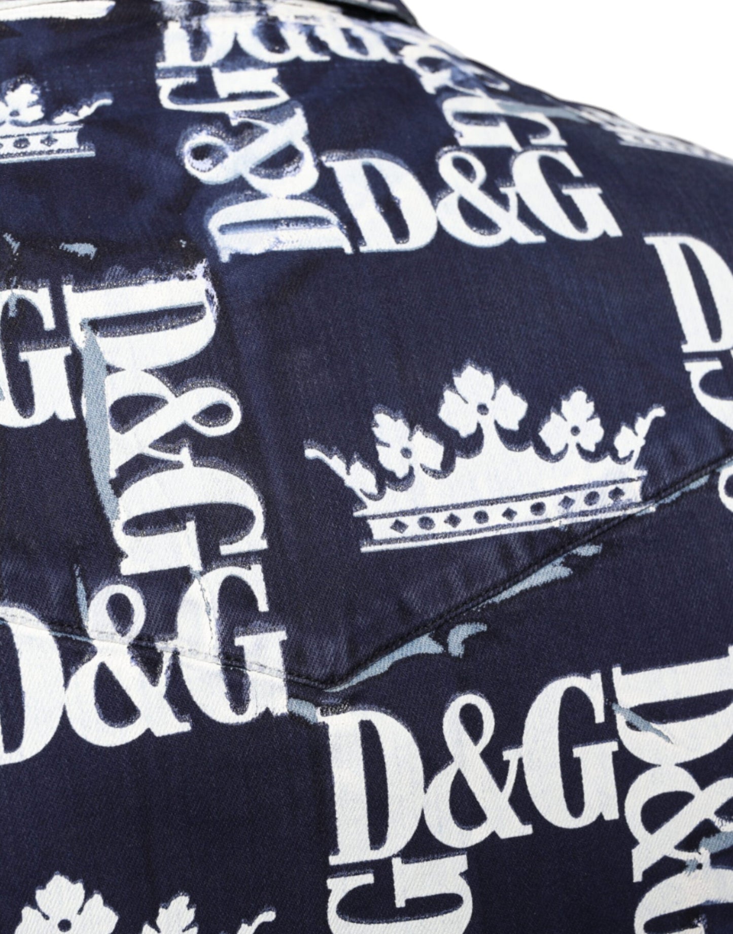 Dolce & Gabbana – Slim Fit-Baumwollhemd mit blauem Kronen-Logo-Print