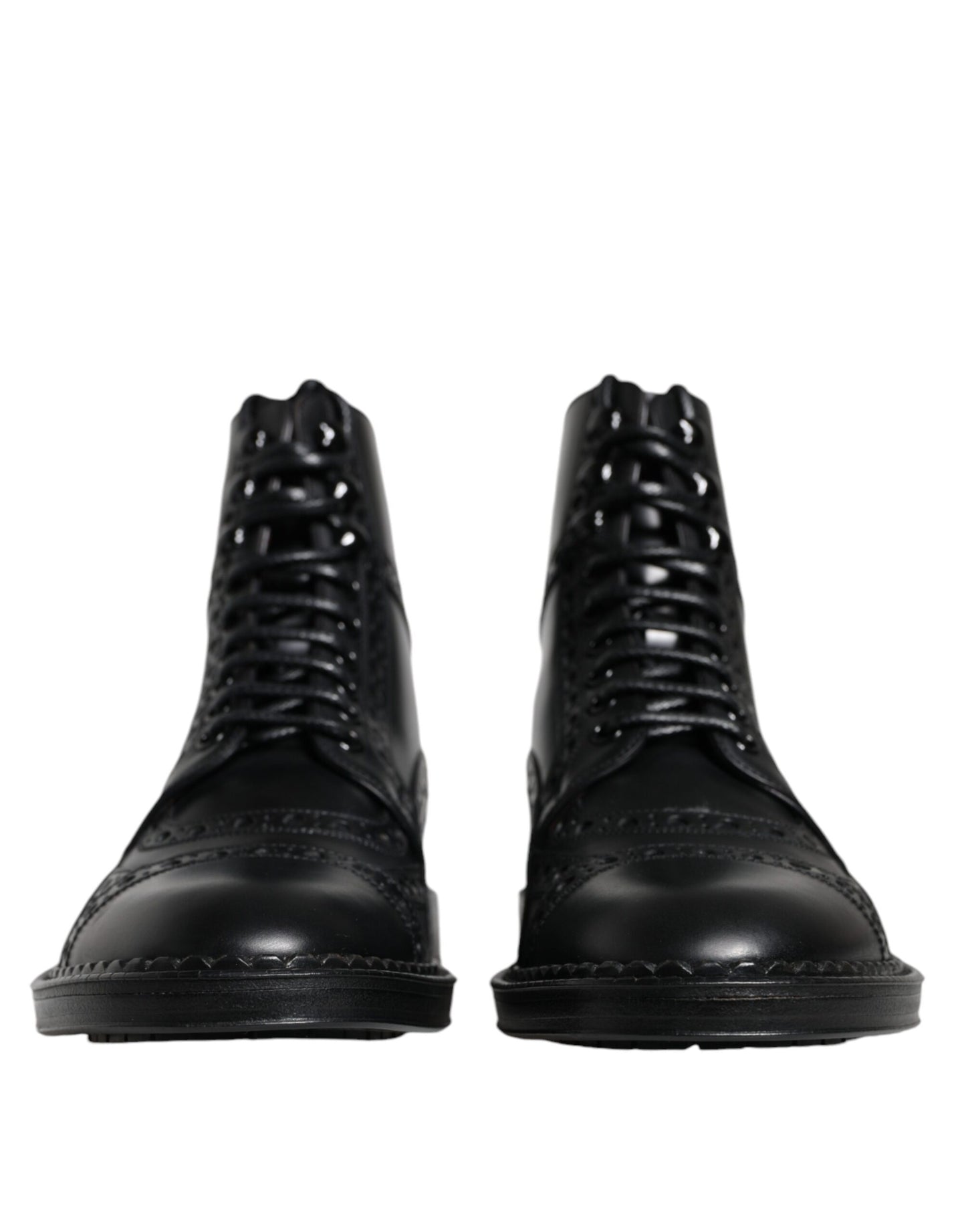 Dolce & Gabbana – Schwarze, wadenhohe Schnürstiefel aus Leder