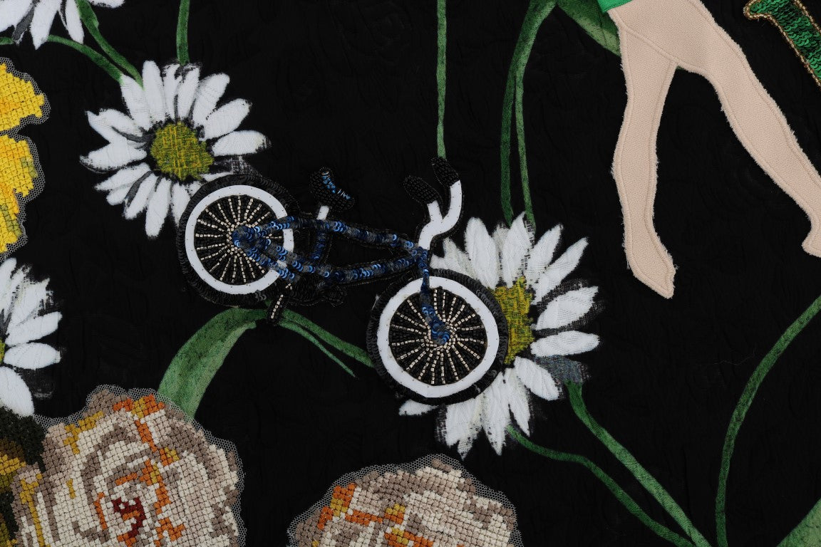 Dolce & Gabbana – Schwarzer, verzierter Brokatrock mit Gänseblümchenmuster