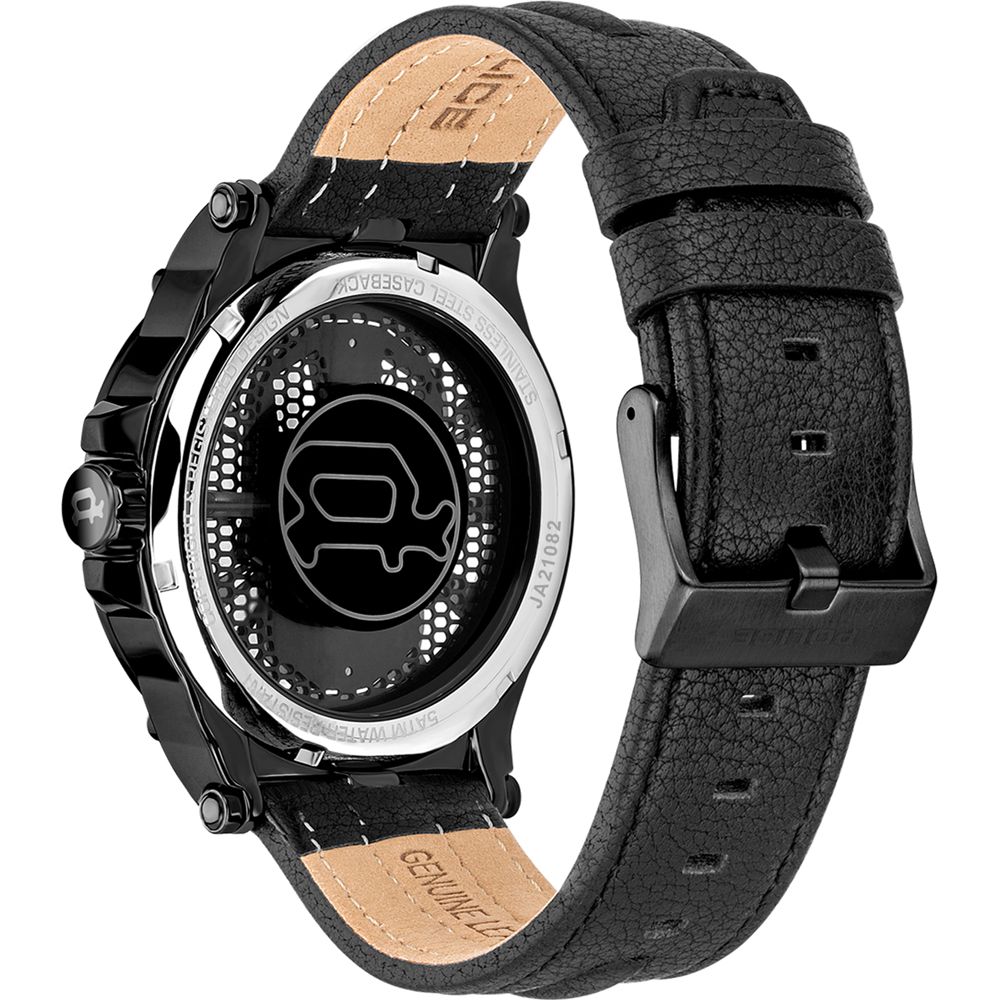 Schwarze Lederuhr von Police