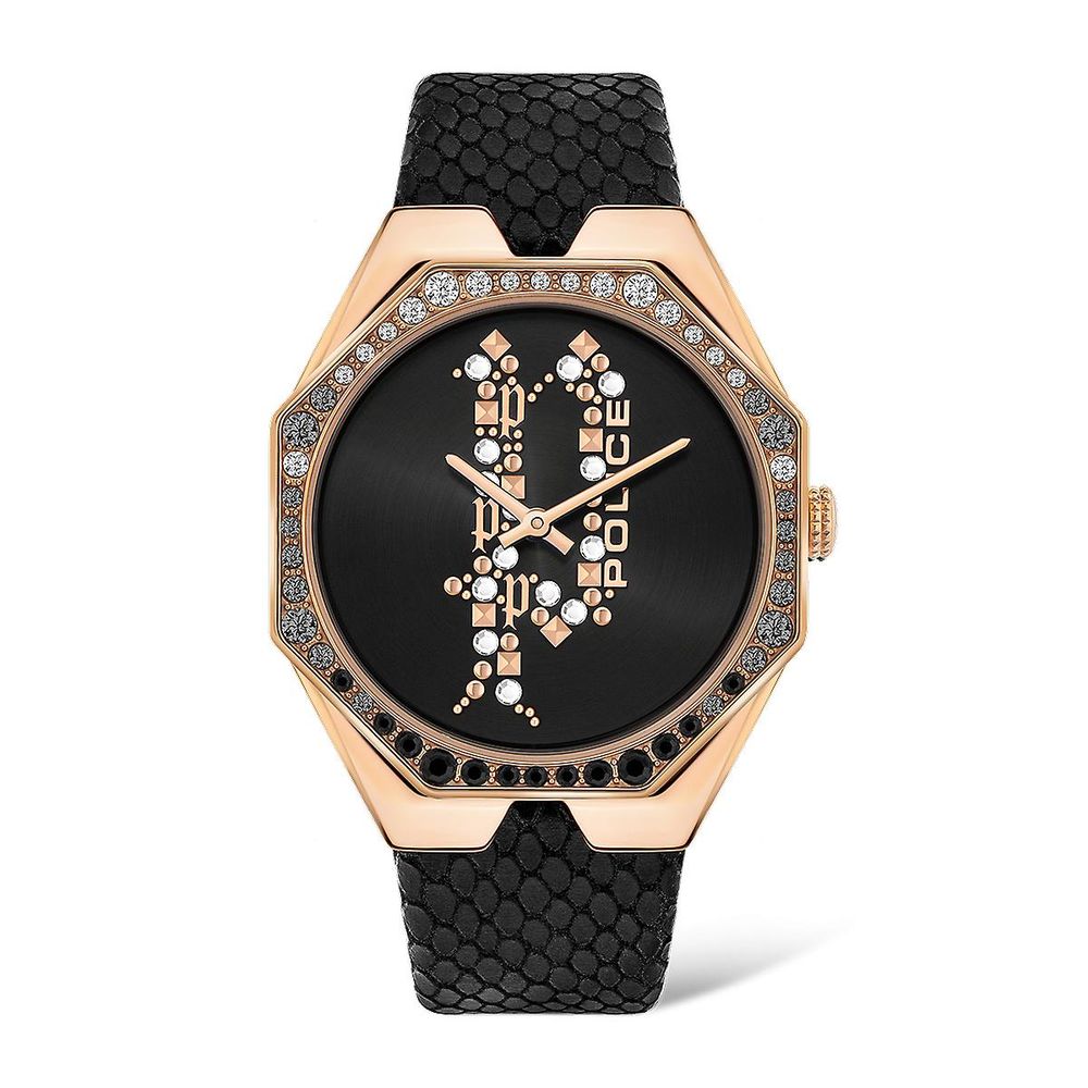 Schwarze Lederuhr von Police