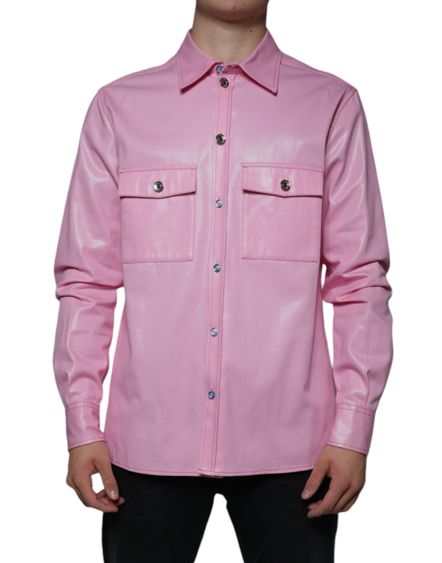 Dolce & Gabbana – Button-Down-Hemd aus rosa Baumwolle mit Kragen