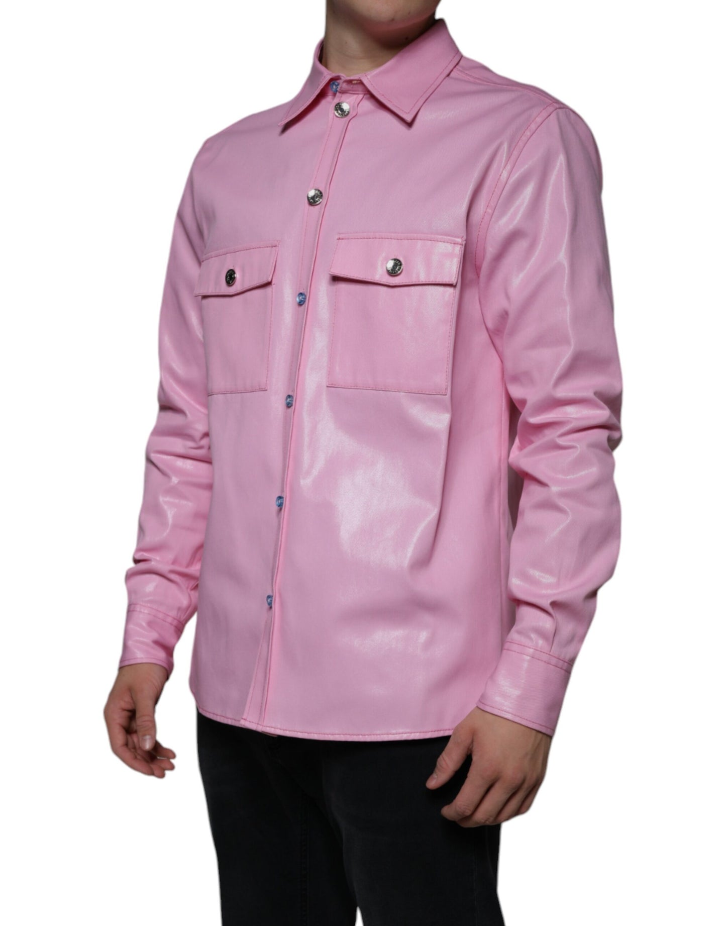 Dolce & Gabbana – Button-Down-Hemd aus rosa Baumwolle mit Kragen