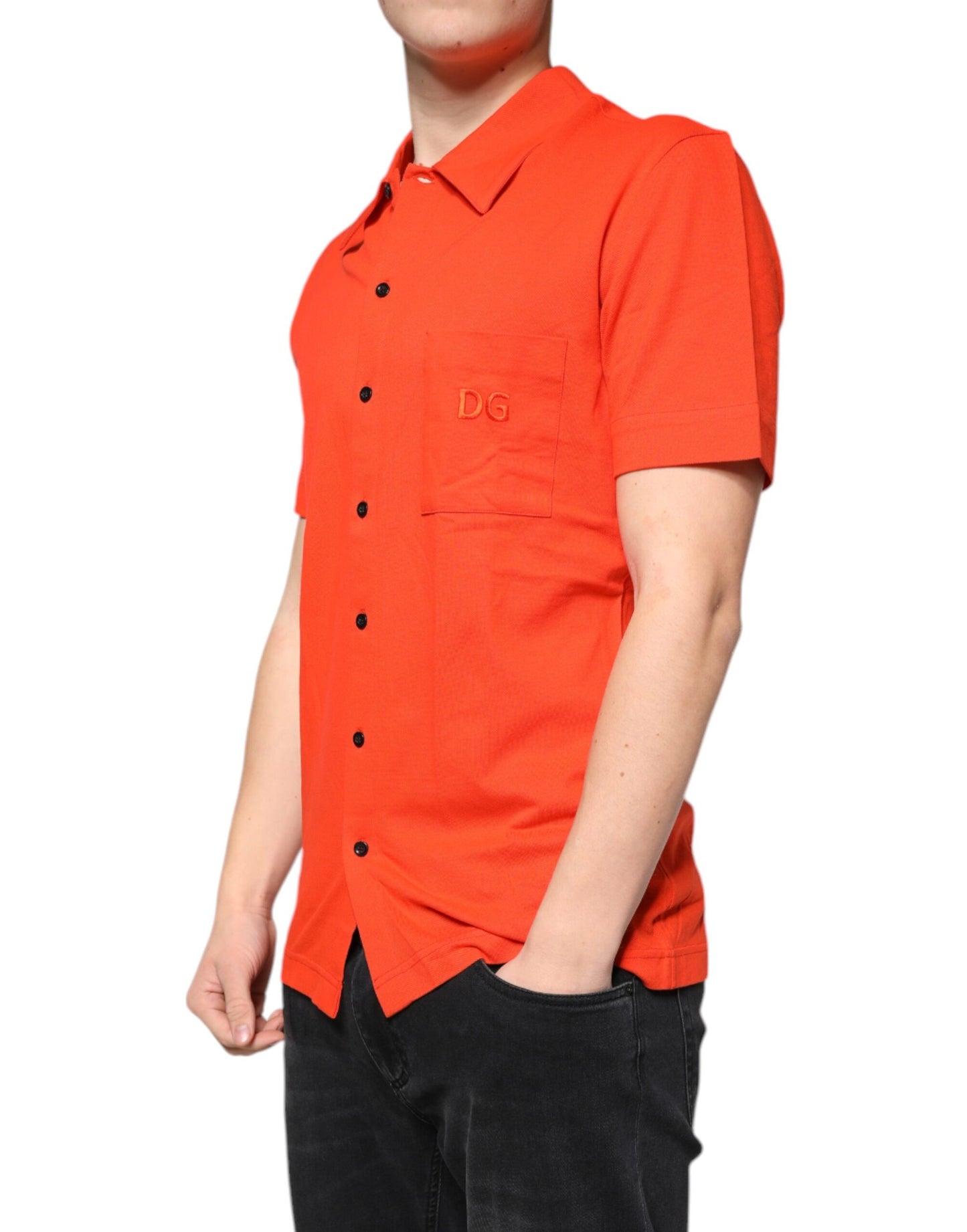 Dolce & Gabbana – Orangefarbenes, lässiges Poloshirt aus Baumwolle mit Knopfleiste