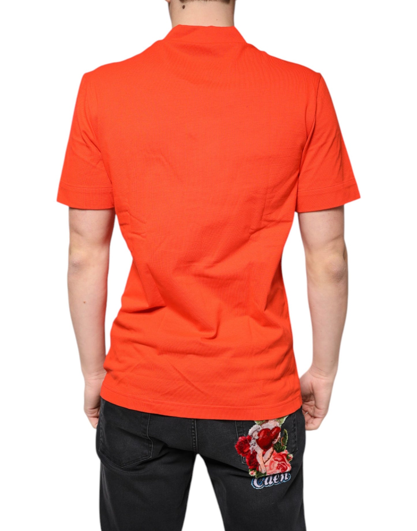 Dolce & Gabbana – Orangefarbenes, lässiges Poloshirt aus Baumwolle mit Knopfleiste