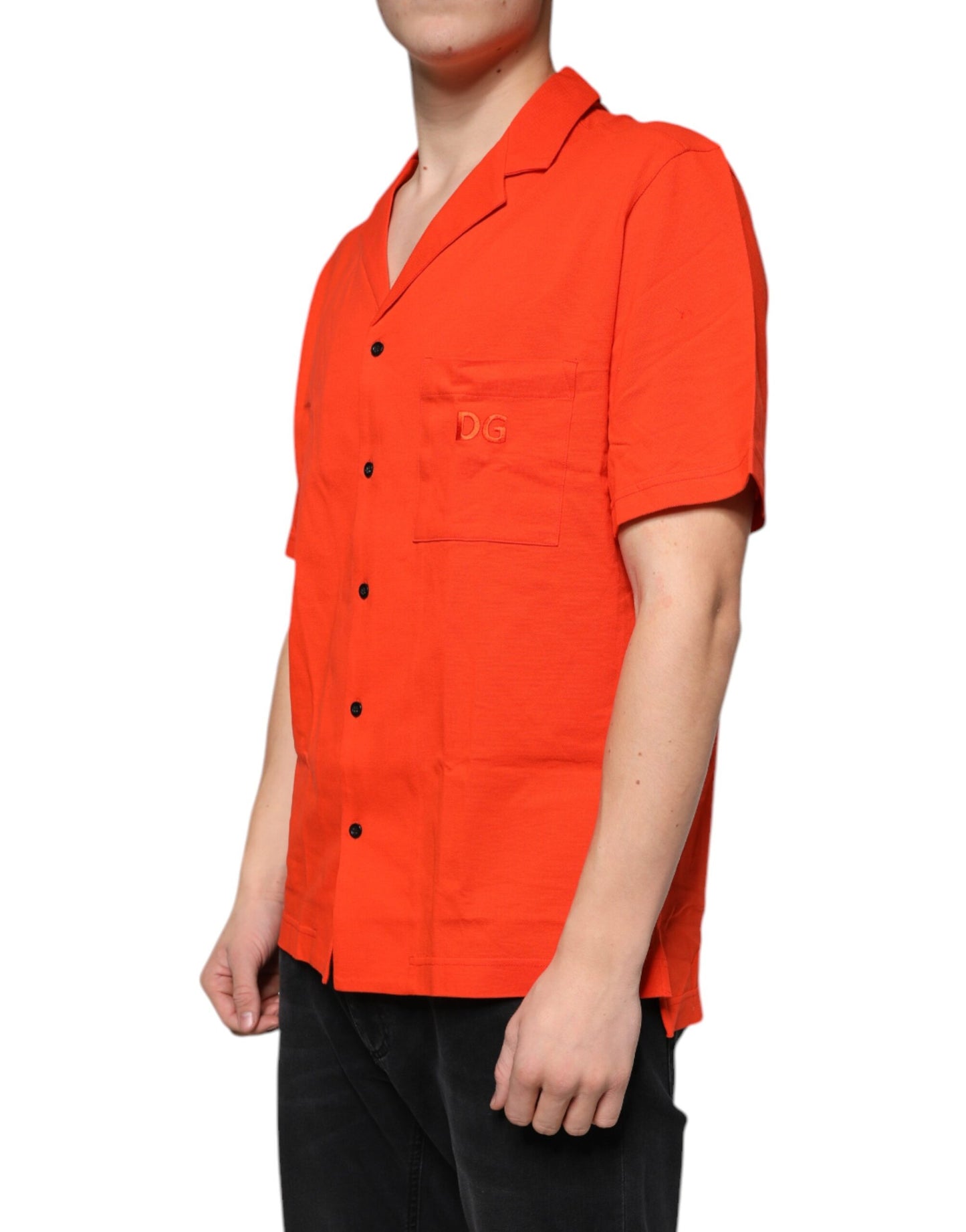 Dolce & Gabbana – Orangefarbenes, lässiges Poloshirt aus Baumwolle mit Knopfleiste
