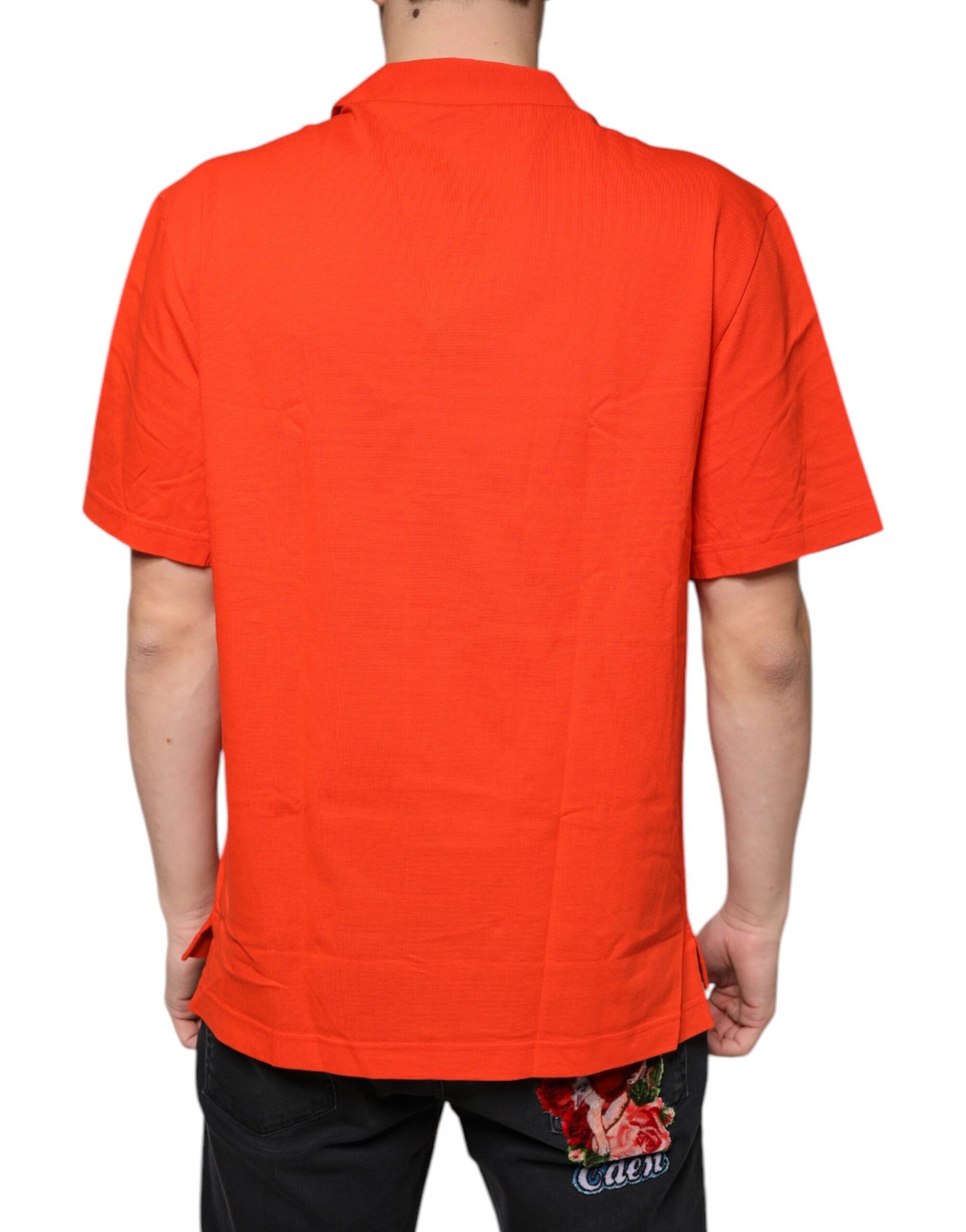 Dolce & Gabbana – Orangefarbenes, lässiges Poloshirt aus Baumwolle mit Knopfleiste