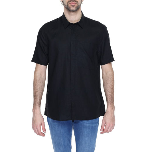 Antony Morato Schwarzes Leinen-Kurzarmshirt