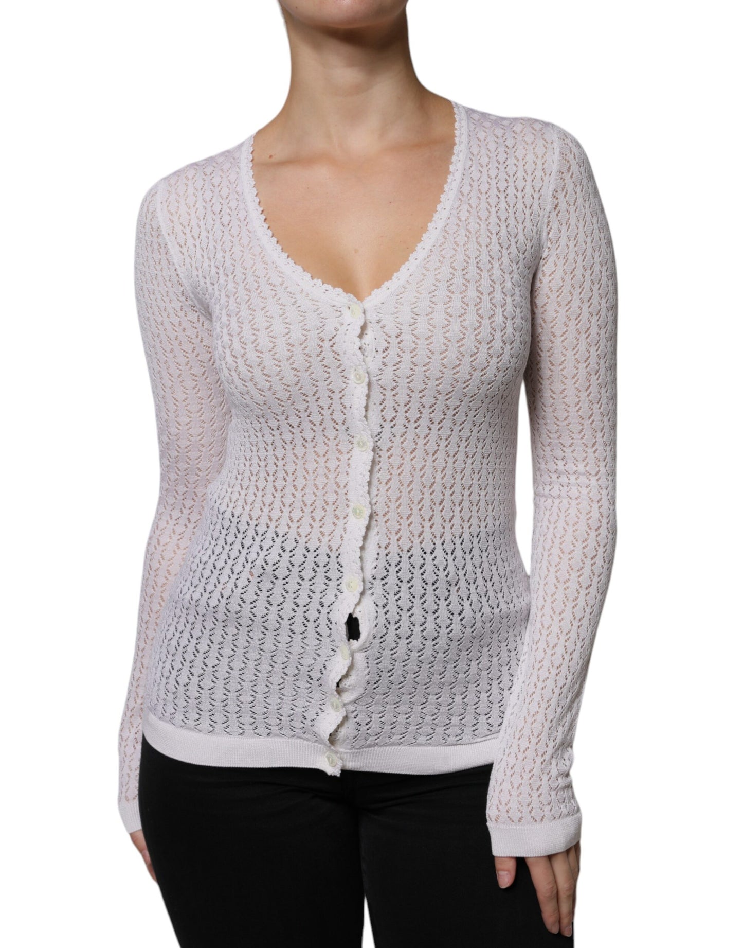 Dolce & Gabbana – Weißer Cardigan aus Seide mit Knopfleiste