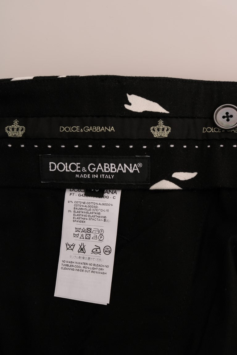 Dolce & Gabbana Schwarze Stretchhose aus Baumwolle mit Baummotiv