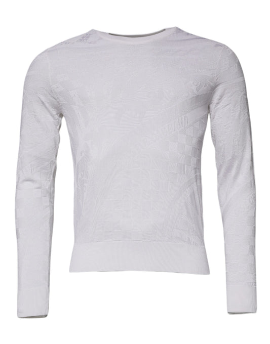 Dolce & Gabbana Weißer Seidenpullover mit Rundhalsausschnitt für Herren