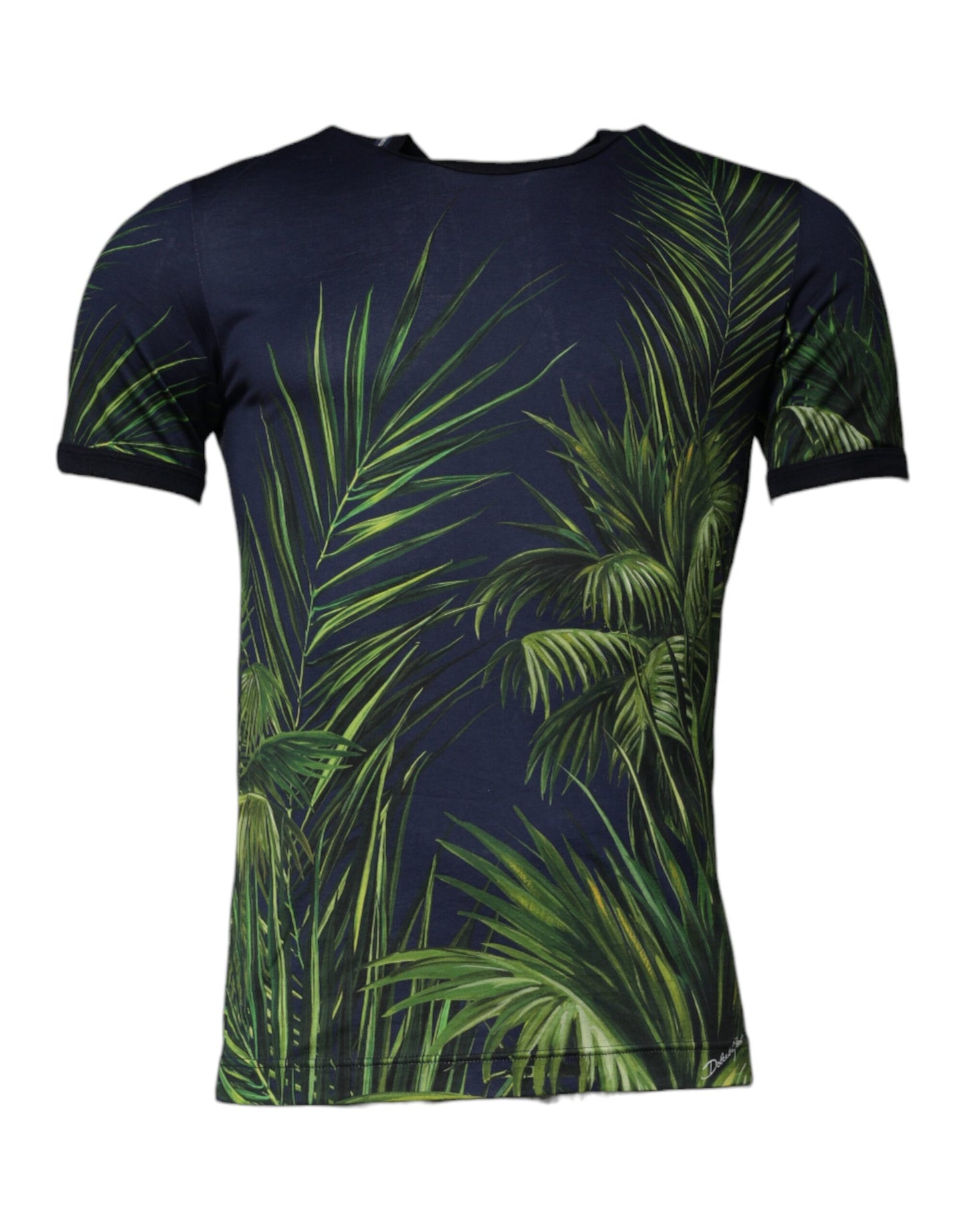Dolce & Gabbana – Kurzärmliges T-Shirt mit Rundhalsausschnitt und blauem Baumdruck