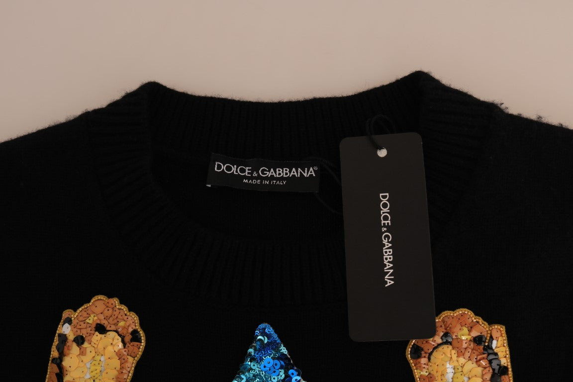 Dolce & Gabbana – Fairy Tale – Schwarzer Kaschmirpullover mit Kristallen
