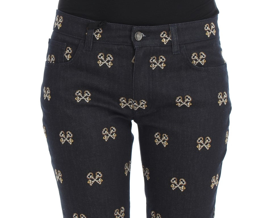 Dolce & Gabbana – Slim Fit-Jeans „KATE“ mit blauer Schlüsselstickerei