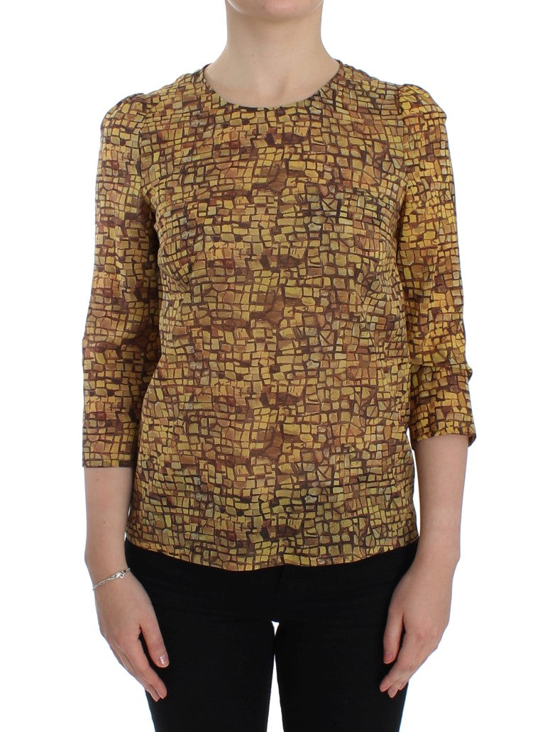 Dolce & Gabbana – Mehrfarbiges Seidenblusen-T-Shirt mit Mosaik-Print