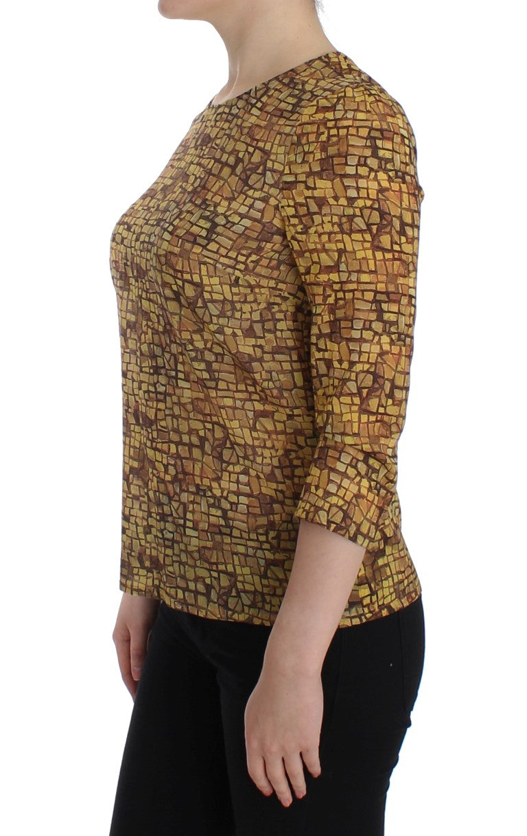 Dolce & Gabbana – Mehrfarbiges Seidenblusen-T-Shirt mit Mosaik-Print