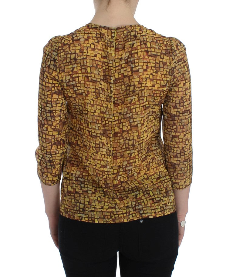 Dolce & Gabbana – Mehrfarbiges Seidenblusen-T-Shirt mit Mosaik-Print