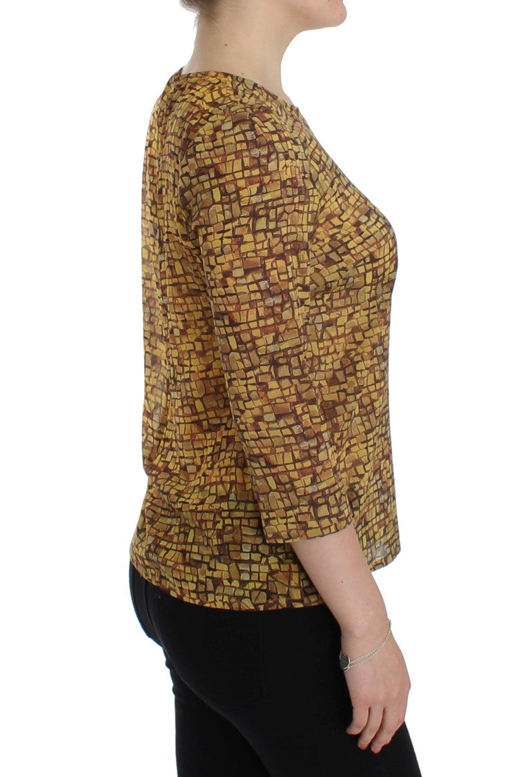 Dolce & Gabbana – Mehrfarbiges Seidenblusen-T-Shirt mit Mosaik-Print