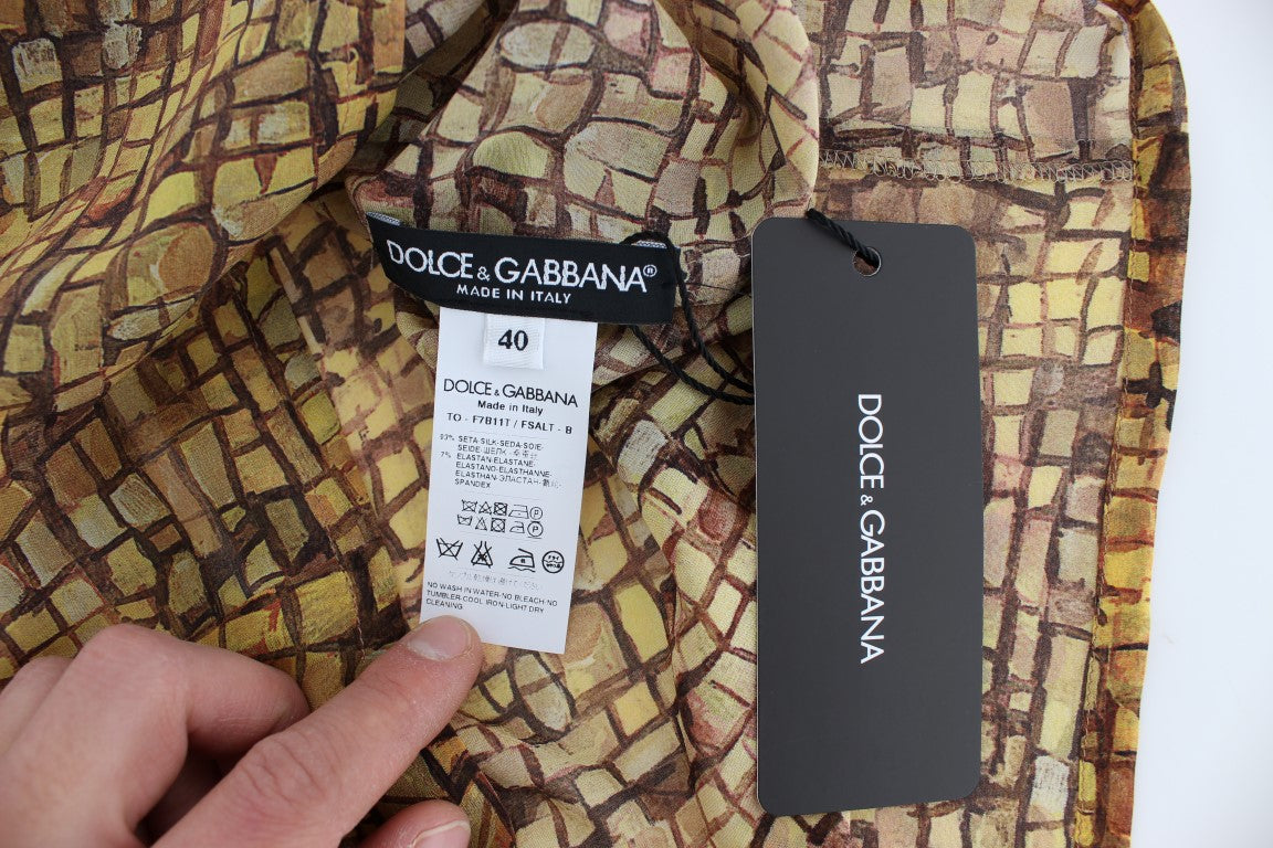 Dolce & Gabbana – Mehrfarbiges Seidenblusen-T-Shirt mit Mosaik-Print